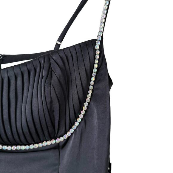 NWT ASTR The Label Mina Satin Rhinestone Trim Mini Dress in Black, Size‎ Small - Picture 6 of 11